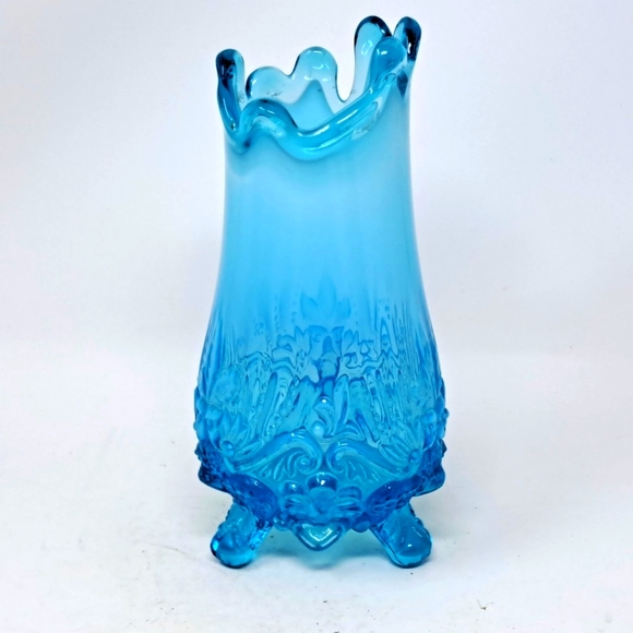 Antique Sowerby Opalescent Blue Piasa Bird Footed Glass Vase - Picture 1 of 6